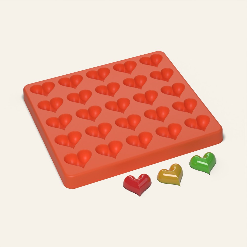 Heart Candy Mold, 25 Cavity, 3D render