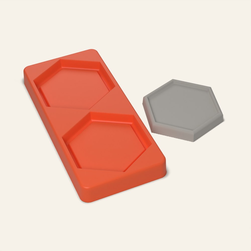 Hexagon Concrete Coaster Mold, 2 Cavity, 3D render