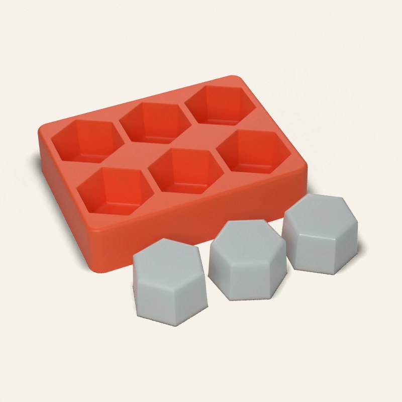 Hexagon Ice Mold, 6 Cavity, 3D render