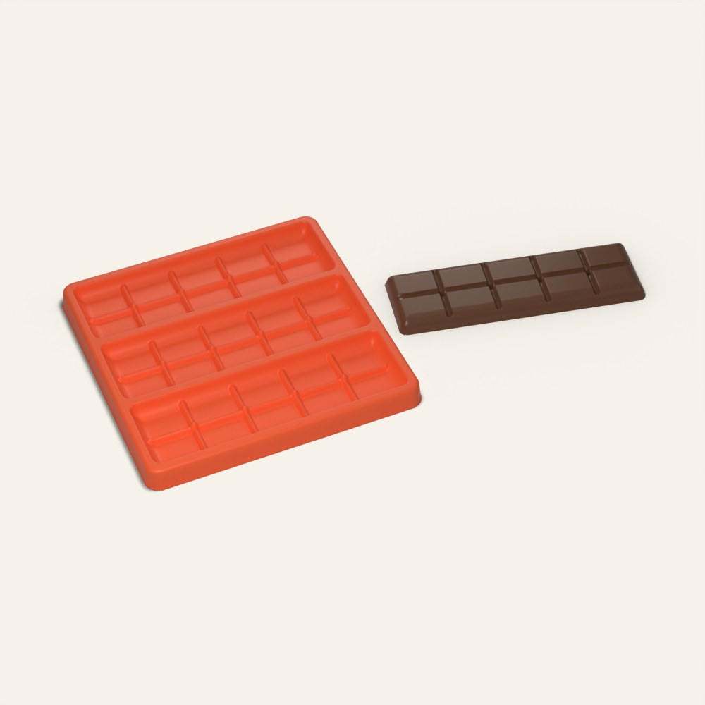 Slim Chocolate Bar Mold, 3 Bars, 3D render