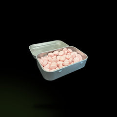Sucker Punch Caffeinated Mints — Strawberry, open tin with pink mints